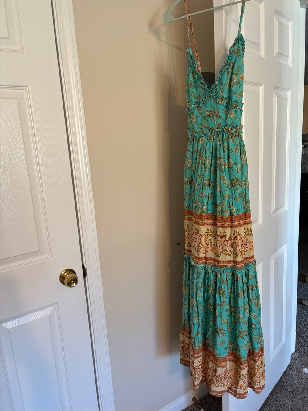 Floral Turquoise Maxi Dress with Contrasting Border